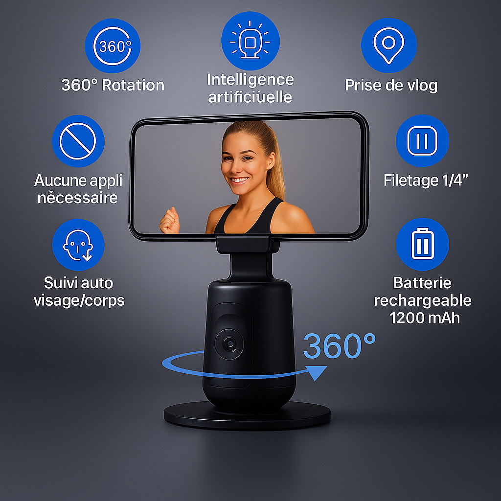 Support Téléphone 360° avec Suivi Automatique Intelligent AI